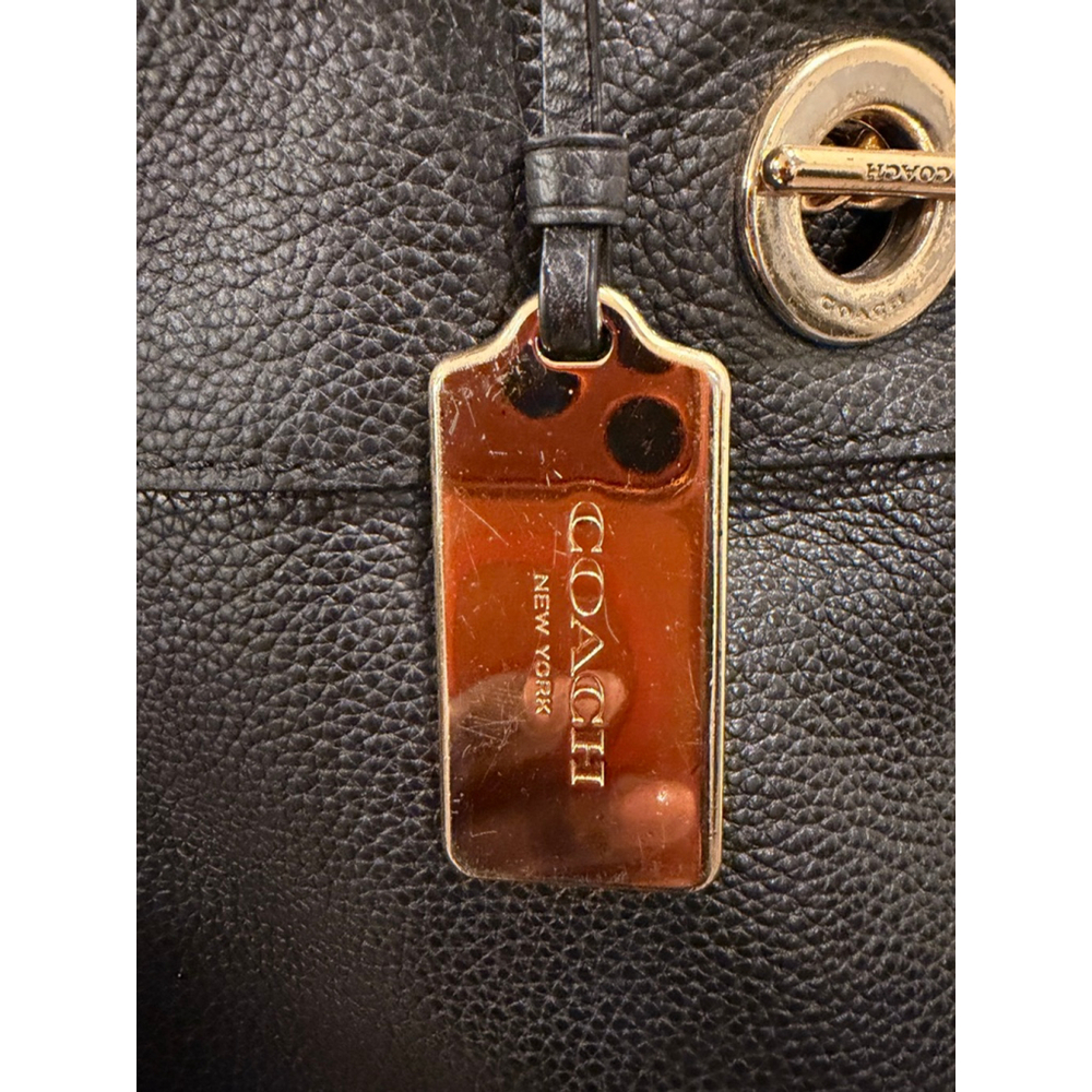 Womens Coach Black Leather Chain Satchel Shoulder Bag Gold Hardware Designer Lux - Picture 3 of 10